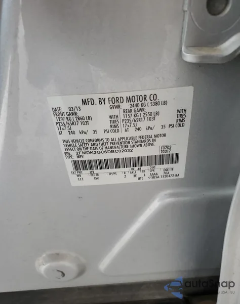 2013 Ford Edge Se z USA, uszkodzony, nr VIN 2FMDK3GC6DBC02032